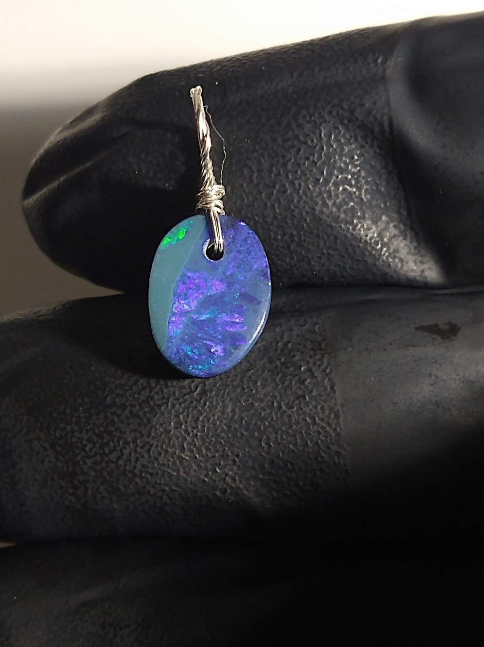Natural Australian Boulder Opal Doublet Cabochon Sterling Silver Pendant Purple